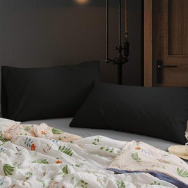 BEDSUM Microfiber King Pillowcases Set of 2, Soft Wrinkle Resistant and Easy Care Pillow Cases with Envelope Closure, 20x40 inches, Black