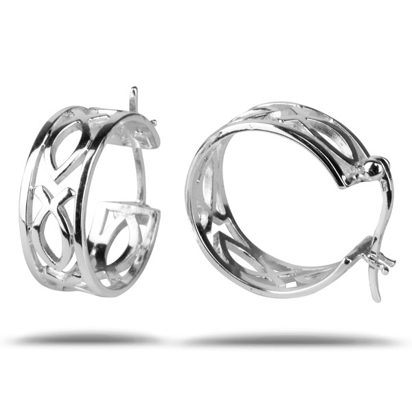 LaTisoro Sterling Silver Ichthys Christian Fish Earrings with Latch backs