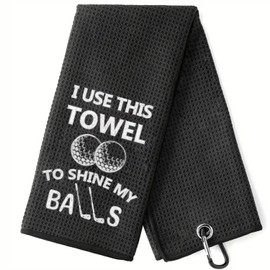 Amitrely Funny Golf Towel - I Use This to Shine My Balls - Gifts and Accessories for Men, Embroidered Towel for Golf Bags with Clip, Black