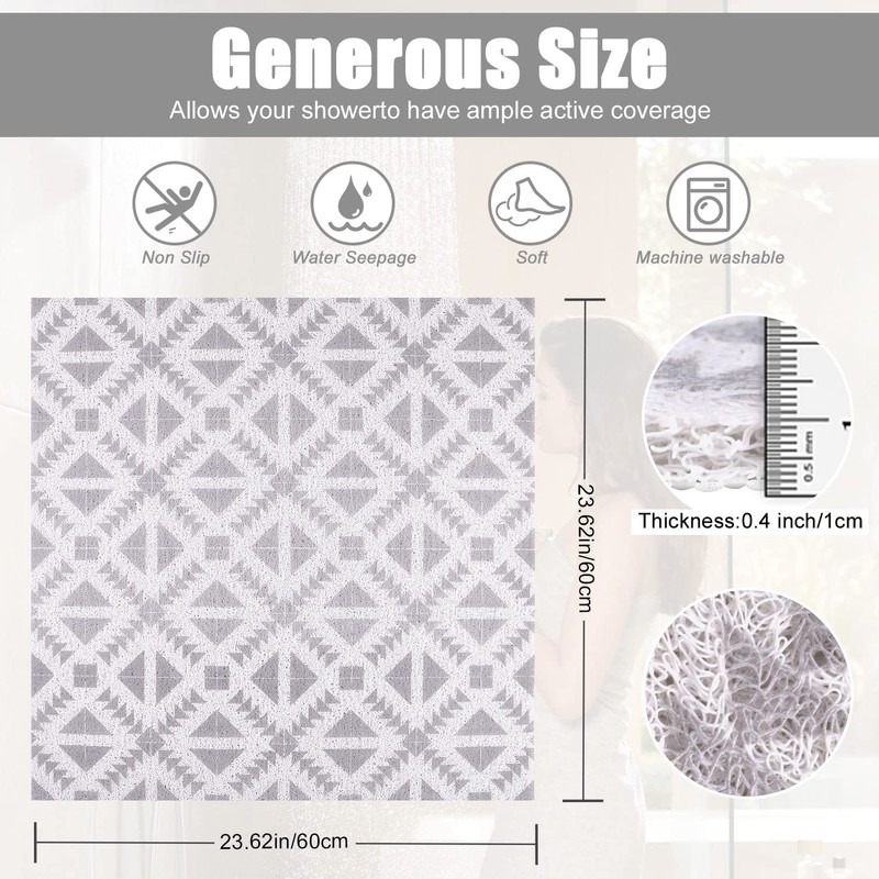 Lurowo Shower Mat Non-Slip Bath Mat Loofah Bathroom Rug with