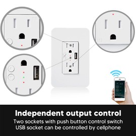 USB Outlets Receptacles KS 604S Smart Wall Socket Voice Control Electrical Outlet with USB Ports for Home
