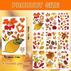 8-Piece Thanksgiving Window Decals Set - 12x8.5 inches, Eco-Friendly, Reusable, Featuring Maple Leaves and Pinecones, Ideal for Fall and Holiday Decor, No Residue, Easy to Apply