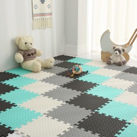 Tamiplay 18 Tiles Foam Play Mat for Baby, 0.4 Inch Thick Foam Interlocking Floor Mats, Soft Non-Toxic Baby Play Mat, Solid Colored Interlocking Floor mats for Toddler(Black/White/Gray/Tender Green)