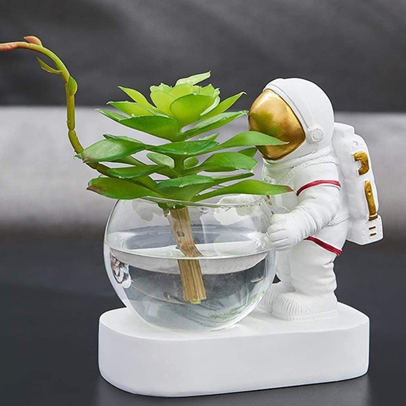 Astronaut Planter, Spaceman Glass Vase，Astronaut Resin Hydroponics Flower Vases，Led Light