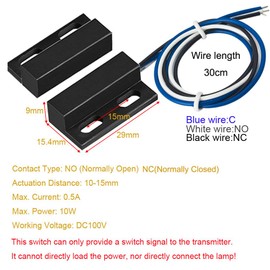 GUUZI 4 Sets Black Magnetic Switch, Wiring NO/NC, Recessed Door Sensor, Hidden Window Contact, Reed Switch for Access Control, Replace Alarm System