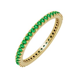 GOURIK 18K Yellow Gold Plated Stackable Created Emerald Ring For Women - Thin Eternity Band For Stacking - Emerald Light Weight Wedding Eternity Band Size 5.5