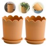 Sosoport 10sets Breathable Plastic Flowerpots with Tray Scalloped Design Nursery