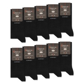 10 Pairs of Comfort Socks without Elastic and without Seams, for Men and Women, Cotton Comfort Cuff, 10 x black.