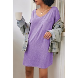 Ekouaer Womens Tshirt Nightgown Cotton V Neck Sleepshirts Comfy Casual Nightshirt for Women, Purple, XX-Large