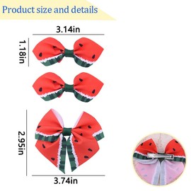 Watermelon Print Bow Hair Clips for Women Girls Grosgrain Ribbon Alligator Clip Bows Toddlers Kids 3Pcs Tropical Fruit Bowknot Hair Accessories Decor for Birthday Beach Party Summer Dress