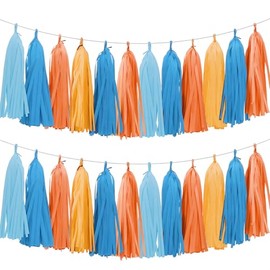 AimtoHome Orange and Blue Paper Tassel, 20 Pack, Party Decorations for Birthday, Baby Shower, Sprot Game,Graduation