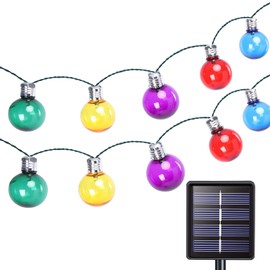 Vigdur Solar String Lights Outdoor, 2 Pack 15Ft Globe Multicolor String Lights with 15 Plastic Shatterproof LED Bulbs, Hanging Outdoor Patio Lights for Outside Backyard Porch Balcony Party