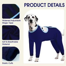 IDOMIK Dog Recovery Suit After Surgery,Long Sleeve Dog Surgical Onesie for Surgery,Soft Breathable Pet Pajamas Anti Shedding,Adjustable Bodysuit Prevent Licking Wound,Cone Collar Alternative,Blue,3XL