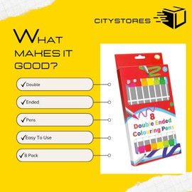 Citystores® Double-Ended Colouring Pens 8 Pack Dual-Tip Markers for Vibrant Drawing, Shading