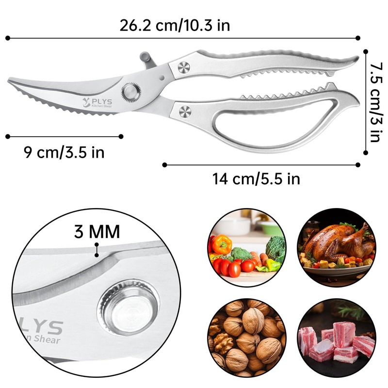 Kitchen Scissors for Chicken Poultry Shears: Heavy Duty Scissors Silver