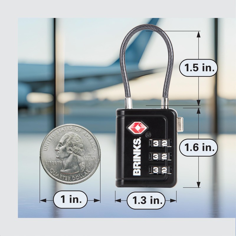 Brinks TSA Accepted Indicator Luggage Lock, Black - Resettable Combination,