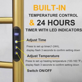 Heated Towel Rack withTimer, 4 Bars Gold Towel Warmer Rack Towel Heater for Bathroom Electric Towel Drying Rack Wall Mounted Towel Warmers with Temperature Control