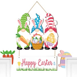 Easter Gnome Wreath for Front Door Wall Signs Rabbit Spring Decoration, Happy Easter Door Hanger Decor for Home Yard, Porch Wall Indoor Outdoor Garden Window Bunny Gnomes Spring Decorations