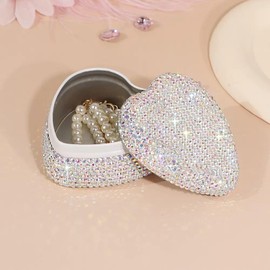 Ankysasky Bling Heart-Shaped Jewelry Box, Mini Shiny Decorative Box Travel Jewelry Holder Jewelry Holder Case Gifts for Women Teen Girls and Friends (Multicolored)