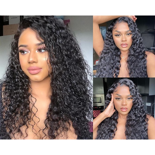 13x4 Deep Wave Lace Front Wigs Human Hair Glueless Wigs Human Hair Pre Plucked Deep Wave Frontal Wigs Human Hair Wigs for Black Women Human Hair with Baby Hair Curly Lace Front Wig Human Hair