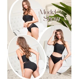 Womens Underwear Cotton Bikini Panties High Cut Lace Panty Stretch Soft Hipster Underpants Breathable Ladies Briefs S-XXL(R3168XL-Black)