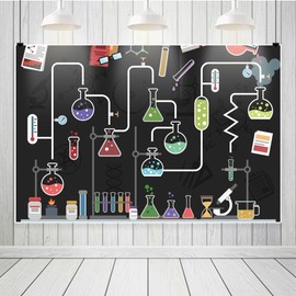 Leowefowa Chemical Experiments Science Party Decorations 10x8ft Vinyl Backdrops for Photoshoot Crazy Lab Equipment Research Photo Background Gift for Kids Birthday Banner Photo Booth Props