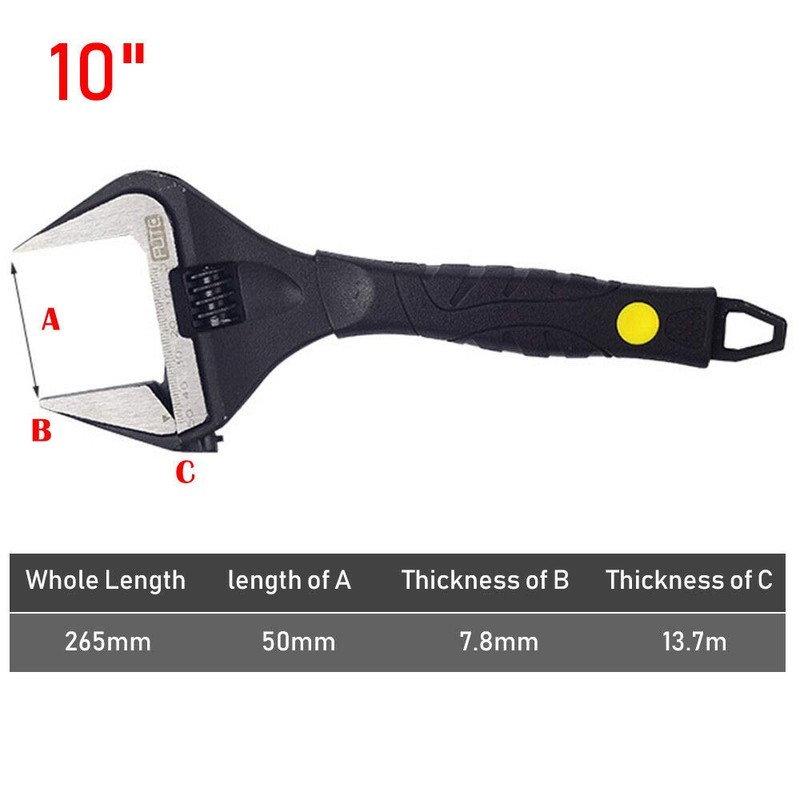 SENRISE Adjustable Wrench 10" Adjustable Spanner Wide Mouth Wide Jaw