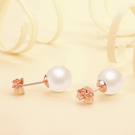 925 Sterling Silver Stud Earrings with White Freshwater Cultured Pearls Pearl Earrings for Women with Stud Earrings with Pearls in Silver, Gold and Rose Gold Small & Large, Sterling Silver
