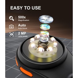 500 x Portable Microscope, Digital Microscope for Children, 2.0 Inch IPS Screen Pocket Microscope, Mini Pocket Microscope, Digital Microscopes with 8 LEDs, with Video Recording, PC View Compatible