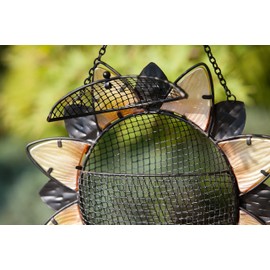 Evergreen Garden Sunflower Metal and Glass Hanging Mesh Bird Feeder - 12.5”W x 3" D x 17" H