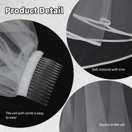 AEYURUID Bridal Veil, Bridal Veil with Comb Ribbon Edge Wedding Veil Elegant Wedding Veil for Hen Party Short Veil Accessories Hen Party, White, Unit size