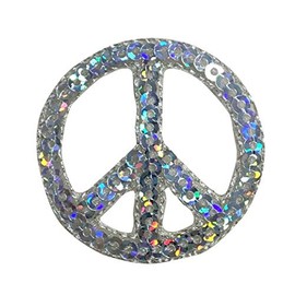 Sequin Peace Sign, Embroidered, Iron on Patch (Silver)