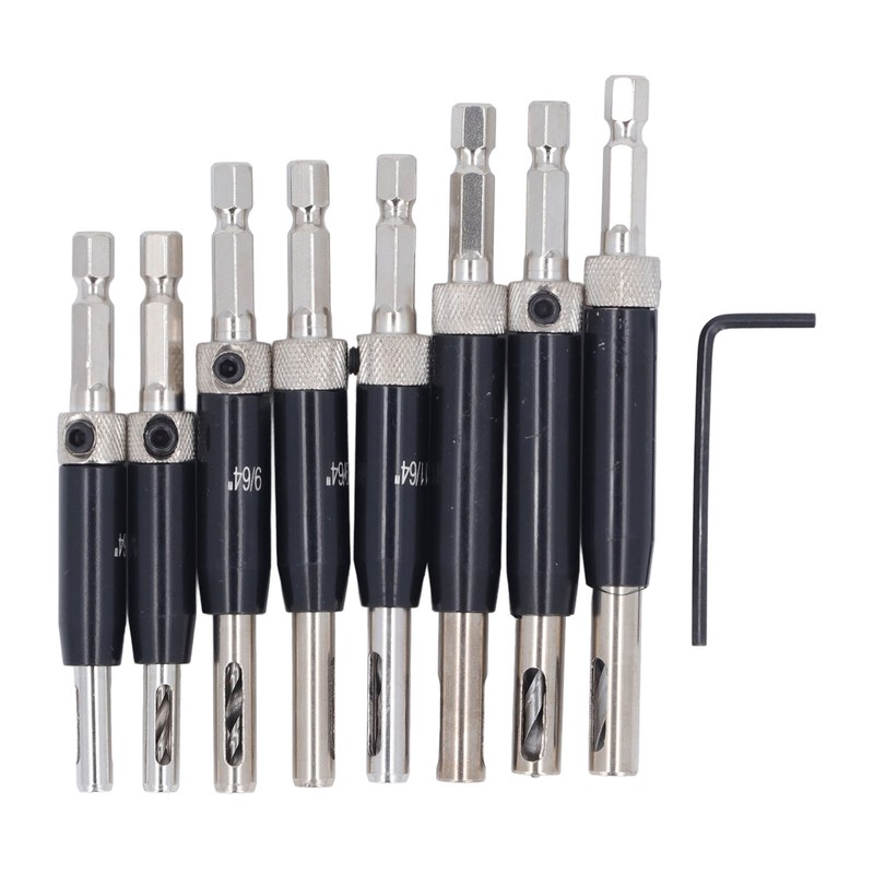 8Pcs Self Centering Hinge Drill Bit Black Hex Shank Hinge