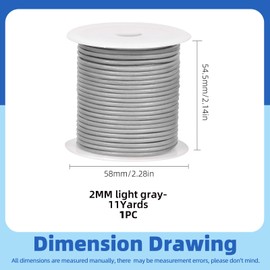 Glarks 11 Yards x 2mm Round Leather String Cord, Soft and Smooth Jewelry Leather Rope for Necklaces Bracelets Making, Wrapping, Beading Craft and Shoelaces Replacement (Light Gray)