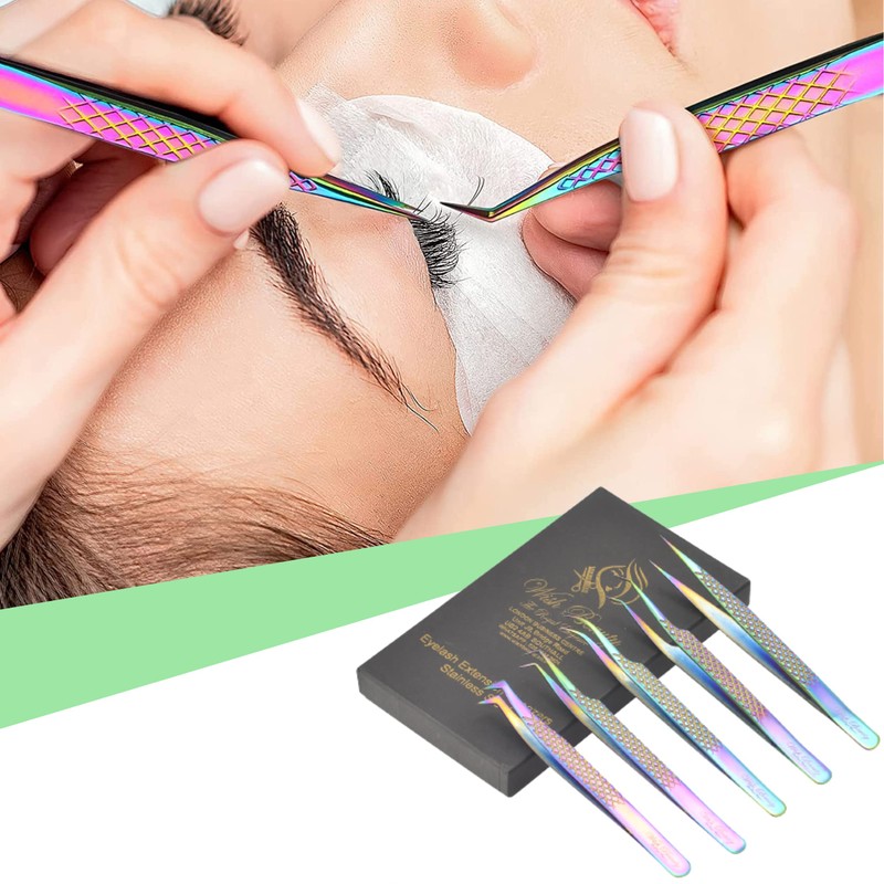 Wishbeauty Eyelash Extension Tweezers Set 5 PCS for Volume Lash