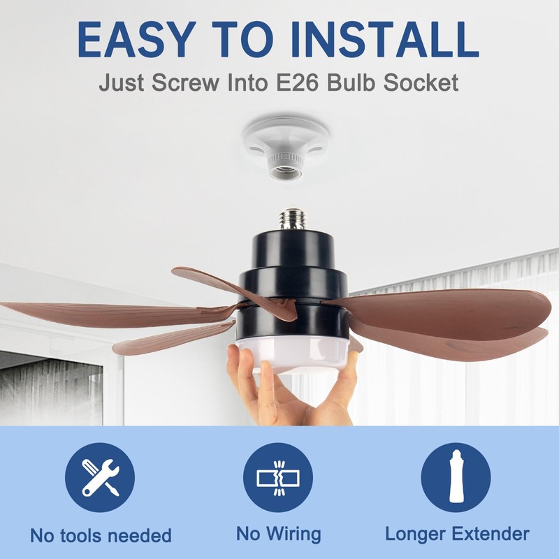 Socket Fan Light, E26 Screw in Lightbulb Fan with 1