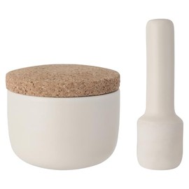 BergHOFF Leo Stoneware Mortar and Pestle with Cork Lid, White, Small, 2-Piece
