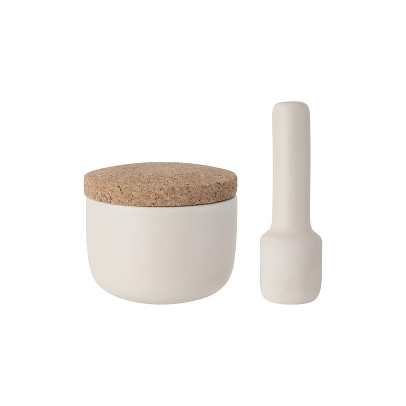 BergHOFF Leo Stoneware Mortar and Pestle with Cork Lid, White,