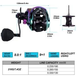 Sougayilang Baitcasting Reels - Colorful Fishing Reel, High Speed Baitcaster with 9+1 Ball Bearings, Gear Ratio 8.0:1, Magnetic Brake System Power Handle Casting Reels -Right Handed-Colorful