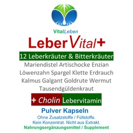 LEBER Vital 12 Kräuter & Bitterstoffe + Lebervitamin CHOLIN 240 (2x120) Leberkapseln - Müllabfuhr in DEINEM Körper - NATUR pur OHNE Zusatzstoffe. 26454-2