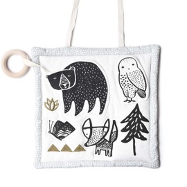 Wee Gallery Organic Activity Pad - High Contrast Tummy Time Play Mat with 4 Interactive Activities - Soft Sensory Mat for Babies - Visual & Motor Skill Development Pad - (Woodland)