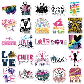 50 Pcs Cheer Stickers for Laptop,Luggage,Water Bottle,Skateboard,Suitcase,Bike,Cars,Scrapbook,Guitar,Cute Cheerleading Waterproof Sticker,Motivational Cheerleader Decal,Gift for Kids Girls Teens