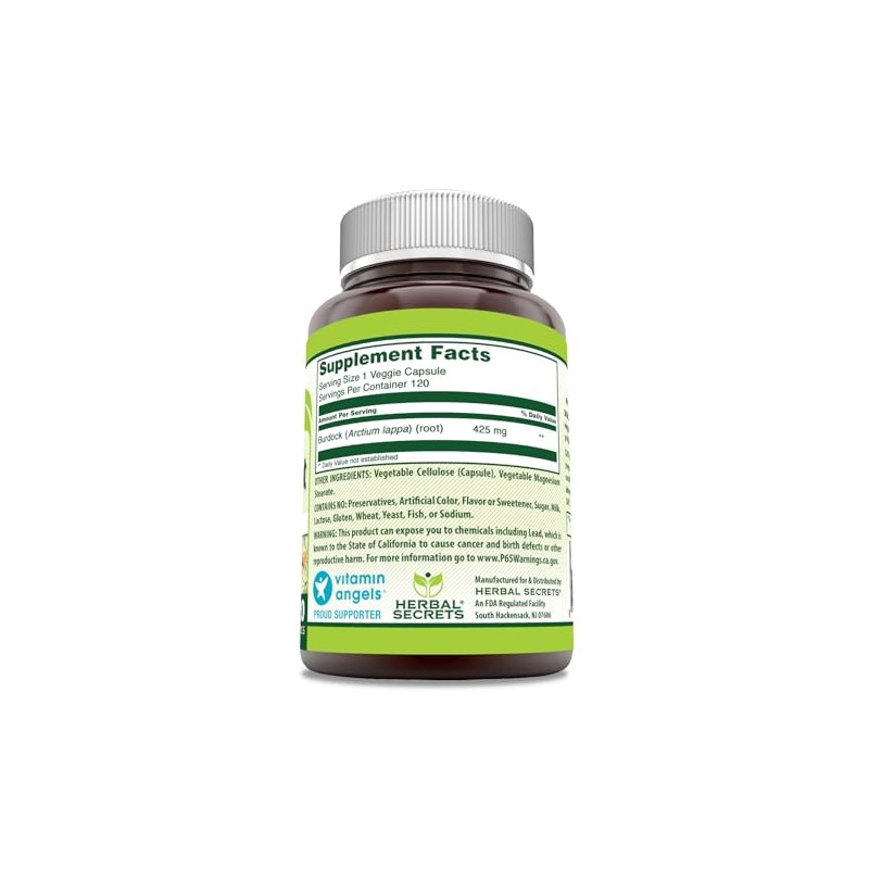 Herbal Secrets Raíz de Bardana 425 mg, 120 Cápsulas Vegetales