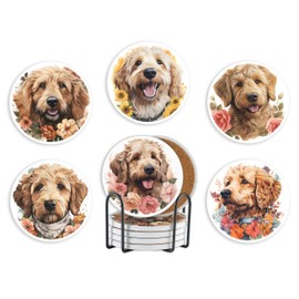Onebttl Goldendoodle Gifts Coaster, Ceramic, Set of 6, with Gift Box, Absorbent with Cork Base, Gifts for Goldendoodle Lovers, Home Decor for Housewarming, Thanksgiving, Birthday, Christmas