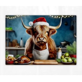 Highland Cow Printed Cutting Board | Worktop Saver | Chopping Board Available in Two Sizes (390x290mm and 285x200mm) (Christmas Cow, 285x200mm (Textured))
