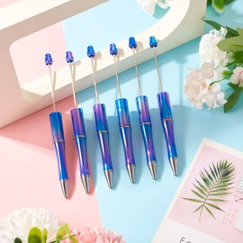 FASHEWELRY 10Pcs Plastic Beadable Pen Gradient Color Assorted Bead Ballpoint Pen Black Ink Beaded Pens DIY Bead Pens Bulk for Holiday Pen Gift Students Office School Supplies (Royal Blue)