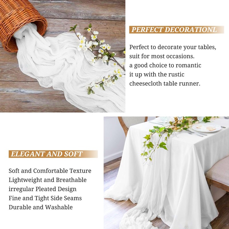 6 Pack Cheesecloth Table Runner, 10Ft Boho Gauze Table Runner