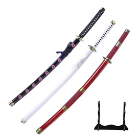 Sword Vally Zoro Knife Set with Display Rack - Shusui+Wado+Kitetsu+Yubashiri - Cosplay Anime Sword Iron Blade Carving Symbol (Shusui+Wado+Kitetsu, 51.2″)