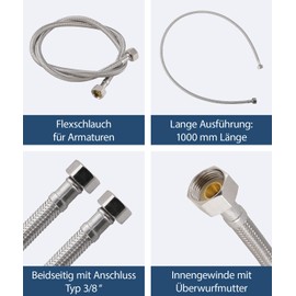 Sanitop-Wingenroth 19359 7 Armaturenschlauch 3/8 Zoll x 1000 mm Tap Hose, 3/8 inch x 3/8 inch x 1000 mm, 1,000 mm