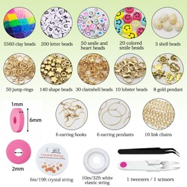 Feelorna 6100Pcs Clay Beads Bracelet Making Kit, 24 Colors Flat Round Clay Beads Kit for Jewelry Making, Bracelet Making Set with Letter Beads Smile Beads and Pendant Charms for Necklace DIY Craft